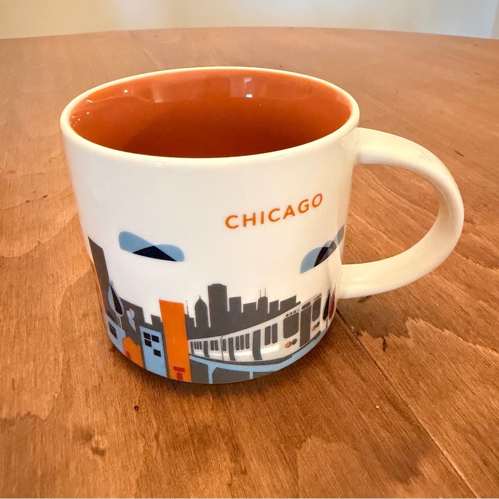 Starbucks Chicago Skyline Mug - White Exterior with Orange Interior
